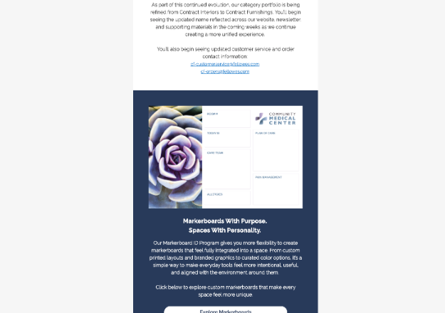 a cropping of the html email I created for Fellowes Brands consisting of Markerboards content
