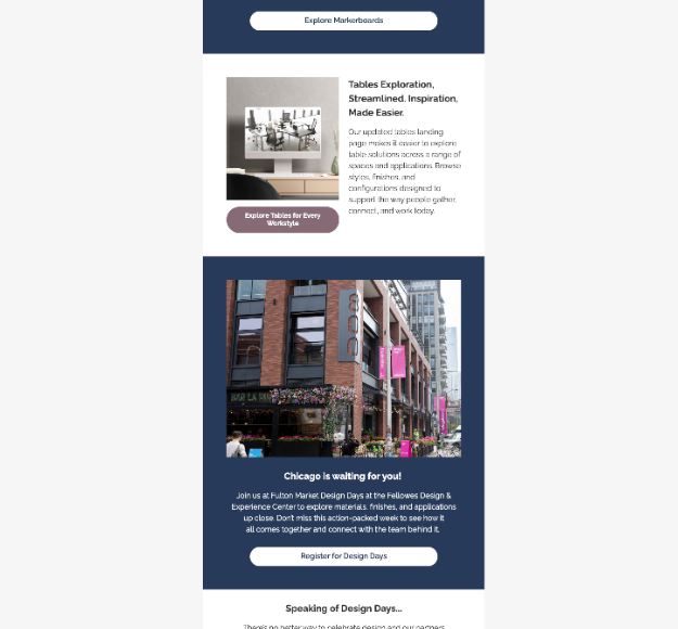 a cropping of the html email I created for Fellowes Brands consisting of Design Days content