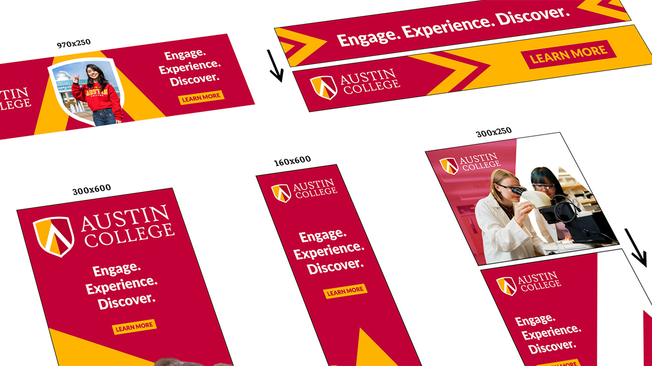Collage image of the HTML ads I created for Austin College