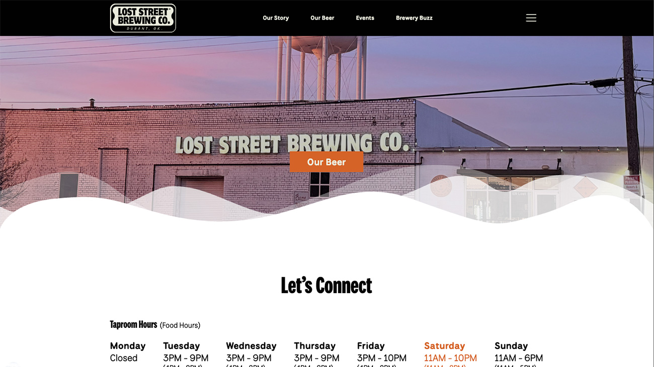 Screenshot of the Lost Street Brewing, Co website