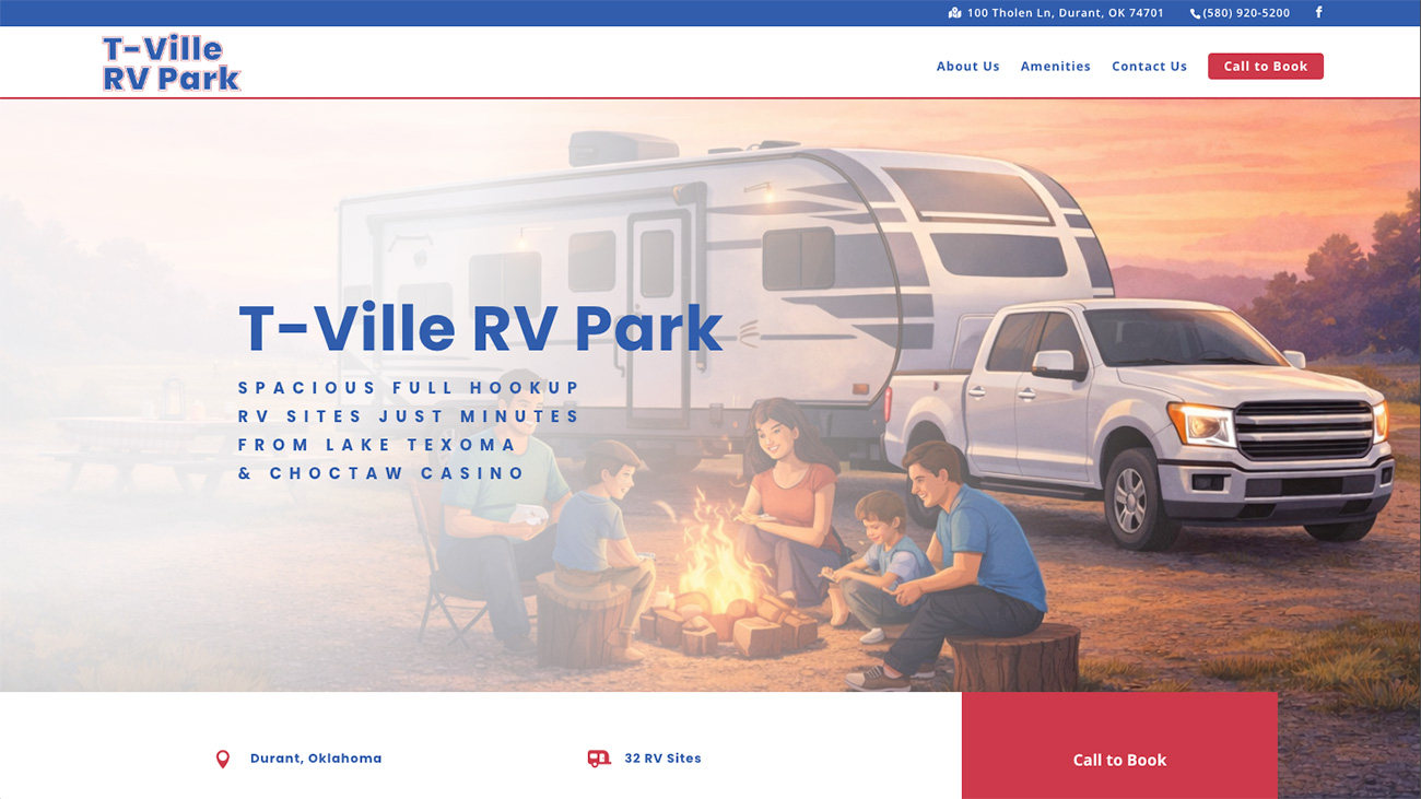 Screenshot of T-Ville RV Park website.