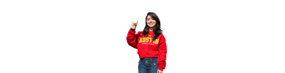 Cutout Image of a female student posing in front of the college